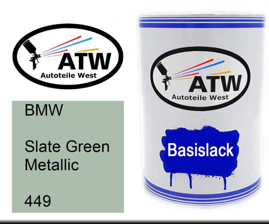 BMW, Slate Green Metallic, 449: 500ml Lackdose, von ATW Autoteile West.